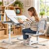 MAMIZO Scrivania per Bambini,Set da Scrivania e Sedia per Bambini Regolabile in Altezza,Scrivania per Studenti Multifunzionale con Sedia,Tavolo per Studenti con Lampada Lettura,Supporto per Lettura (Grigio)