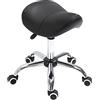 HOMCOM Sgabello da Lavoro a Sella con Ruote e Altezza Regolabile per Negozi Parrucchiere e Tattoo, 52x53x49-61cm Nero