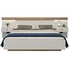 SogesPower Letto matrimoniale moderno in legno con effetto fluttuante integrato - 2 comodini vintage LED + testiera multifunzione con prese europee - 160 x 200 x 26 cm