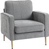 HOMCOM Divano a 1 posto con gambe in acciaio placcato oro, alto comfort, tasche laterali, per soggiorno, ufficio, camera da letto, grigio