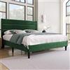 Merax Letto imbottito matrimoniale, 140 x 200 cm, con rete a doghe e testiera, rivestimento in tessuto di lino, colore: verde vintage, design moderno senza tempo, letto per ragazzi