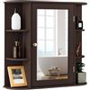 GYMAX Armadio da Parete, Armadietto da Bagno 10 Ripiani con Specchio, 66 x 17 x 63 cm (Marrone)