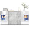 Azkoeesy Credenza buffet Moderna con LED 16 Colori, 3 Cassetti, Ante Vetro, Effetto Marmo Grigio Bianco Lucido, 140x35x75 cm, Mobile TV per Soggiorno e Sala Pranzo
