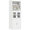 HOMCOM Credenza Cucina Alta con 2 Ripiani Aperti 60x30x162 cm Bianco | 2 Armadietti con Ante, Mobile Cucina, MDF e Vetro Temperato