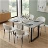 JIEXI Set di 4 tavoli da pranzo allungabili, 130 x 170 cm, 4 sedie in velluto a coste, in MDF, piano rettangolare in fibra a media densità, stile moderno e contemporaneo, per sala da pranzo e cucina