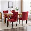 FINTHOMING Set 4 Sedie Sala da Pranzo, Sedie Cucina Set da 4, Sedie da Sala da Pranzo con Schienale Alto in Velluto, Sedia da Pranzo Imbottita Morbida con Gambe in Legno, decorazione con rivetti, Rosso Vino