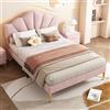 MSMOK Velluto, letto imbottito, letto a conchiglia con gambe in ferro dorato, testiera regolabile in altezza, rete a doghe in legno (rosa, 140 x 190 cm)