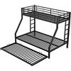 Azkoeesy Letto a Castello 3 Posti con Letto Estraibile e 2 Scale Laterali 140x200 | 90x200 | 90x190 cm, Ideale per Camera Ospiti, 3-4 Adolescenti e Adulti, Colore Nero