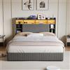 FAAMEPBO Letto matrimoniale 160x200, struttura letto imbottita in tessuto con 4 cassetti, testiera con LED RGB, prese USB/USB-C e rete a doghe (Grigio, 160x200)