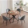 GrandCA HOME Set Tavolo e Sedie da Pranzo, Tavolo Rotondo da 100 cm e 4 Sedie in Velluto Nordico, Adatto a Soggiorno, Sala da Pranzo e Cucina (Venature in Legno Scuro + Grigio)