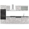 Vicco Cucina componibile R-Line, Calcestruzzo, 300 cm con armadio alto, PL Antracite, con moduli disposti in modo variabile e piedini regolabili in altezza