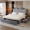 Ymkua Letto Matrimoniale Contenitore 160x200 cm, Imbottito con 4 Cassetti e USB, Stoccaggio, Bed Frame con Testata e Rete a Doghe, Linen, Senza Materasso (Grigio Chiaro)