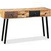Festnight Tavolo Soggiorno Moderno in Legno Massello di Teak Rigenerato con 4 Cassetti, Consolle Ingresso e Salotto, Scrivania Scrittoio Legno con Cassetti 120x30x76 cm