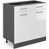 Vicco Mobiletto base per cucina R-Line, Bianco lucido, 80 cm
