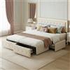 RXMORI Letto imbottito 140 x 200 cm con vano portaoggetti, illuminazione a LED, letto per giovani con 4 cassetti, letto matrimoniale imbottito, per adulti, struttura funzionale con rete a doghe, colore