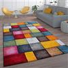Paco Home Tappeto a pelo corto per il soggiorno con design a quadri colorato multicolore e vivace, Dimensione:160x230 cm