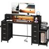Hzuaneri Scrivania per Computer con 10 Cassetti in Tessuto, Supporto per Monitor, Scrivania Gaming con Luci a LED e Prese di Corrente, 156 x 48 x 91,5 cm, Nero CD61004XEU