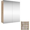 Planetmöbel - Armadio a specchio da bagno, 60 cm di larghezza, con specchio, in rovere dorato, senza lampada, 60 x 67 x 16 cm