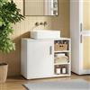 [en.casa] Mobile Sottolavabo a Terra Armadio da Bagno con Scomparto Chiuso ad Anta 2 Ripiani 3 Vani Aperti e Ritaglio Sifone Lavandino per Lavanderia 51 x 60 x 32 cm - Bianco