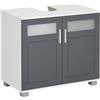 kleankin Mobile sottolavello, Armadietto Mobiletto per Bagno sotto Lavabo con 2 Ante in Vetro Temperato e Ripiano Regolabile, 69 x 35 x 59 cm, Bianco e Grigio
