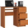 BDW Scrivania per computer con 3 cassetti e un cassetto estraibile per tastiera. Una scrivania per desktop o laptop, scuola e ragazzi 90x77x50