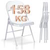 BULAGE Set da 4 sedie pieghevoli, sedie da giardino bianche, sedie alluminio da esterno, fino a 158 kg, in ecopelle, sedie moderne per matrimoni, mangiare, cucina, scuola