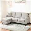 Gelukueub Divano angolare a forma di L con chaise longue - Divano a 3 posti, 166 x 118 x 77 cm, tessuto in lino di cotone traspirante, design modulare, ideale per soggiorno, appartamenti e uffici