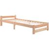 Idemon Letto in legno massiccio futon, in legno massello naturale, con testiera e rete a doghe, colore naturale (200 x 90 cm)