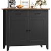 HOCSOK Credenza Buffet, Mobile da Cucina con 2 Armadi e 2 Cassetti, Armadio di Stoccaggio in Legno, Stile Farmhouse, per Soggiorno Sala da Pranzo, Ingresso, Nero, 82x40x91cm