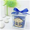 Doni Bomboniere Scatolina portaconfetti in plexiglass Trasparente 5x5x5 con Applicazione Lanterna in Legno. Bomboniera per confettata Matrimonio, Battesimo, Comunione, Cresima. Fiocco a Scelta.