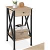 tectake® Comodino Camera da letto 35x35x70,5 cm, 2 Ripiani, 1 Cassetto, Tavolino da Salotto, Mobile Ingresso, Soggiorno, Arredamento Casa e Ufficio, Stile Industriale - Legno Chiaro