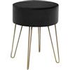 IlGruppone Pouf Poggiapiedi In Velluto Con Gambe Dorate Elegante Imbottito Sgabello Per Toeletta Mobile Trucco Ottomano Ingresso Tavolino Camera Da Letto Soggiorno Salotto - Nero - Rotondo