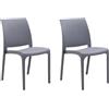 GLOUPIE Set 2 Sedie Volga In Polipropilene Grigia, Impilabile, Dimensioni 54 x 46 x 81 Cm, Per Interno Ed Esterno, Made In Italy