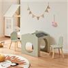 [en.casa] Set Tavolo e Sedie per Bambini Tavolino a Forma di Casetta con Lavagne Inclinate Arredo Creativo Mobili per Cameretta a Misura di Bimbi - Menta Verde