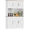 HOCSOK Mobile Credenza Cucina Dispensa Cucina con Portabottiglie Rimovibile | Credenza Soggiorno Alta con Supporto Calici e 6 Ante, Ripiano Aperto per Microonde, Armadio Dispensa, Bianco