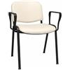 SEDIAOFFICE - Sedie Ufficio Senza Ruote con Braccioli, Sedia Scrivania Ergonomica, per Studio, Sala D'Attesa, Sala Riunioni e Conferenze, Comoda Sedia Ufficio in Ecopelle (2 Braccioli, Bianco Pelle)