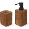 Inbagno Set Accessori Bagno 2 Pezzi con Dispenser Sapone Liquido E Bicchiere Porta Spazzolini in Poliresina Effetto Legno della Linea Radici