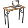 DlandHome Piccolo tavolo pieghevole 80 x 40 cm, non necessita di installazione, scrivania per computer o postazione di lavoro, tavola in legno composito, gambe marroni e nere
