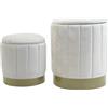 Rebecca Mobili Set 2 Pouf con Contenitore, Pouf Sgabelli Effetto Velluto, Bianco, Tessuto Poliestere MDF Acciaio, con Coperchio, Stile Classico - Misure HxLxP: 44 x 35,5 x 35,5 cm - Art. RE7052