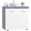 FOREHILL Mobile Sottolavabo per Bagno,Mobiletto Armadietto con Anta Scaffale, Mobiletto da Bagno con 2 Scompartimenti Ripiani Regolabili per Lavandino, 60x31x60cm (Grigio + Bianco)