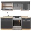 Vicco Cucina componibile R-Line, Antracite lucido/oro power oak, 200 cm senza piano di lavoro, adatto per l'espansione personalizzata tramite moduli aggiuntivi