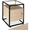 tectake® Comodino Camera da Letto 40x43x60,5cm, Tavolino da Letto con Porta e Ripiano Regolabile, Lastra in Vetro, Mobiletto Salvaspazio per Libri, Sveglia, Lampada, Fiori - Legno Industriale Chiaro