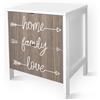 Lupia - Cassettiera Comodino MOBILE ITALY, Stile Minimal in Legno, 2 Cassetti, Stampa HOME FAMILY LOVE, Adatta a Ogni Stanza, 39x29xH45 cm, organizer Colore Bianco decorato stampato