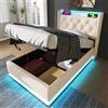 Huayz Letto imbottito 90 x 200 cm, letto singolo a LED con vano portaoggetti e rete a doghe, testiera con vano portaoggetti e funzione di ricarica USB, schienale idraulico, senza materasso (bianco - A