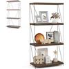 HOMASIS Libreria Vintage, Libreria Verticale in Metallo e Legno, Scaffale Espositore in Marrone, Scaffale a Scala per Salotto, Camera da Letto, Ufficio (61 x 29,5 x 105 cm)