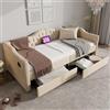 MURUL Divano letto imbottito con contenitore, letto a castello, con 2 cassetti e funzione di ricarica USB Type C, in velluto Beige (Beige, 90×200cm)