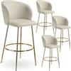 tectake® Set da 4 Sgabelli, Sgabello da Bar alto con Schienale Imbottito in Velluto con poggiapiedi, Gambe in Acciaio Zincato, Piedini Antiscivolo, Per Cucina, Bar, Sgabello da Bistrot - Crema/Oro