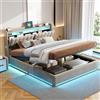 CXHLXYR Letto Matrimoniale con Contenitore 140x200 cm, Letto Imbottito con illuminazione a LED e USB, letto matrimoniale imbottito,Letto Baule Testiera con Funzione di Stoccaggio, Velluto Grigio
