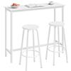 WOLTU Tavolo da Bar con 2 Sgabelli Alti Set, Bar Bancone per Cucina in Acciaio Legno, Tavolo Alto 120x40x100cm, Bianco
