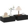 HOMCOM Set di 2 Comodini Camera da Letto Sospesi con Cassetto, Coppia di Comodini Moderno in Legno, Tavolini per Divano, Soggiorno, Salotto e Camera, 40x30x15 cm, Nero